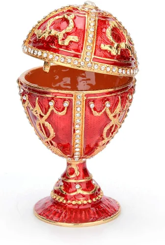 Vista 2 de QIFU Faberge - Caja de baratijas pintada a mano con bisagras, adornos clásicos para almacenar joyas, regalo único para el día de Pascua