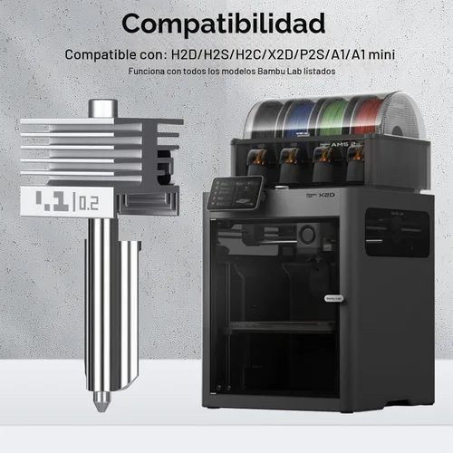 Vista 5 de Hotend integrado a prueba de fugas de 0.01 in X2D/P2S/H2D/H2S/H2C/A1/A1 Con boquilla de acero endurecido, extremo caliente de extrusora de alta 2PCS