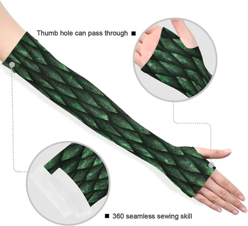 Vista 3 de Blueangle Mangas de brazo con protección solar UV con agujero para el pulgar cubierta de compresión para brazos de compresión con escamas de dragón