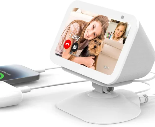Vista 8 de Nuevo soporte de carga ajustable para Echo Show 5 (3ª generación), soporte inclinable + giratorio, rotación multiángulo, base magnética Negro