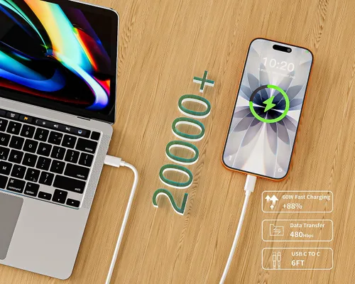 Vista 7 de Apple - Cargador rápido para iPhone 17 16 15 Pro Max, paquete de 2 cargadores USB C de 40 W con cable de carga tipo C a C de 6 pies largo para Apple