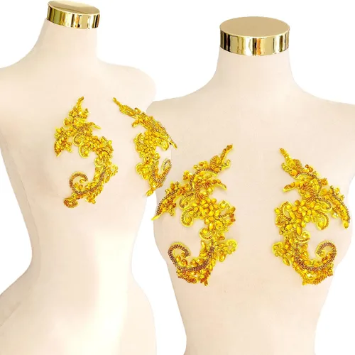 Vista 4 de Parches de cristal hechos a mano con cuentas de encaje de diamantes de imitación para accesorios de ropa de vestir (S1-champán)