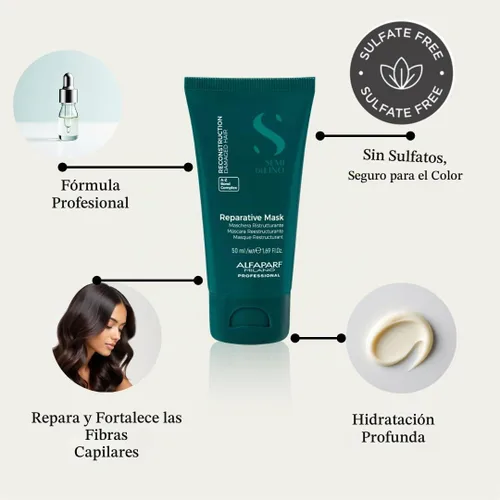 Vista 3 de Alfaparf Milano Semi Di Lino Reconstrucción Reparative Travel Size Mascarilla para cabello dañado, 1.72 oz.
