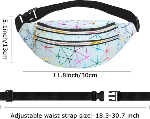 Vista 4 de Riñoneras holográficas de 2 piezas, riñoneras de moda, brillantes, impermeables, para mujeres y hombres, para viajes, fiestas, festivales, correr
