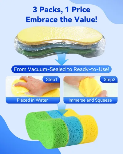 Vista 3 de Temede - Esponjas de lavado de auto, esponjas de limpieza de espuma multiusos grandes, paquete de 3 9.1" x 4.3" x 2.4", Extra Thick Cleaning