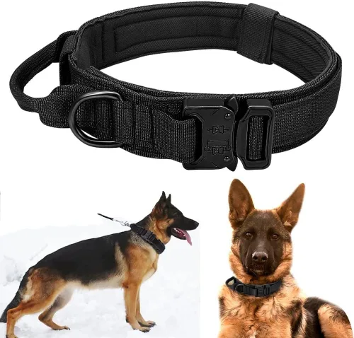 Vista 8 de Galaxy - Collar táctico para perro, resistente, ajustable, personalizado con asa y hebilla de metal para entrenamiento de policía militar