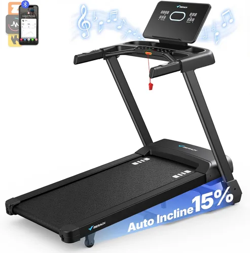 Vista 9 de MERACH Cinta de correr con inclinación automática del 15/18%, cinta de correr de 55"/47"x18"/19" de ancho, 0.5-8.7MPH/10MPH 3.5HP Cinta de correr