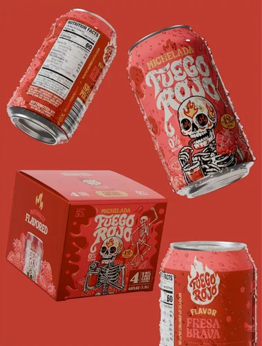 Vista 4 de Fuego Rojo Variedad 6-Pack 6 Sabores Sin Alcohólico Michelada Espumosa - Tomate, Lima & Chile Sabrosa Bebida Mexicana
