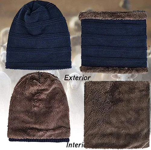 Vista 3 de Juego de bufanda con forro polar y gorro de invierno para hombre de 2 piezas