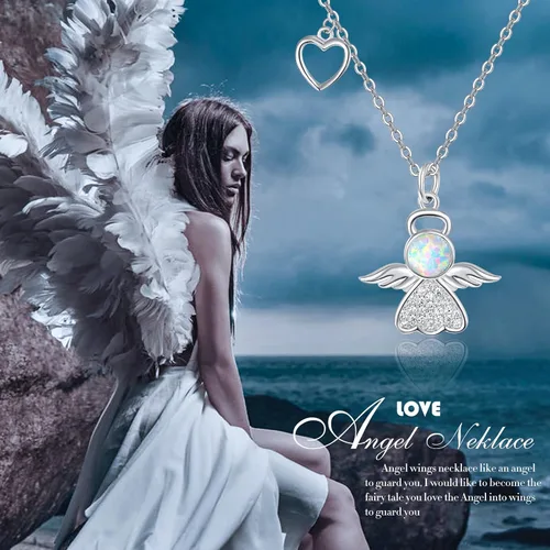 Vista 6 de Palpitate Collar de ángel de la guarda con colgante de ángel para mujer, plata de ley 925, regalo de ángel, joyería de condolencia, bautismo