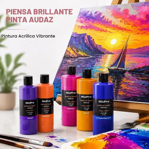 Vista 8 de Nicpro Juego de pintura acrílica a granel grande de 12