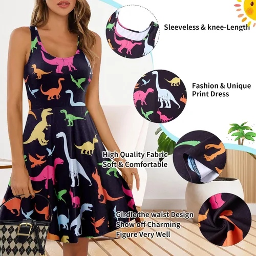 Vista 100 de uideazone - Vestido de mujer sin mangas cuello redondo de verano, para playa, casual, Midi línea A.