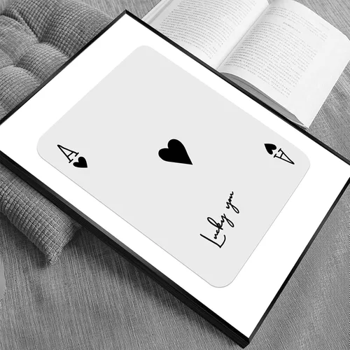 Vista 3 de Dcvjiy Póster de póquer de la suerte en blanco y negro divertido y moderno Preppy Ace jugando a la carta, arte de pared, arte retro negro y blanco