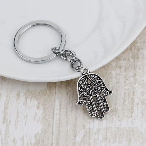 Vista 7 de Meiligo® Moda retro mal de ojo llavero joyería hueco protector mano de Fatima Palm Charm Key Rings
