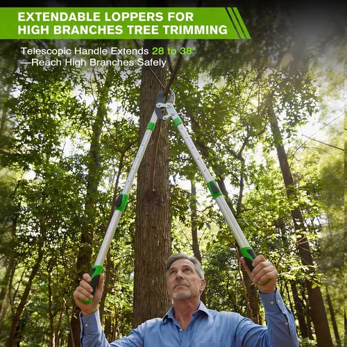 Vista 7 de Juego de tijeras de podar para cortar árboles, mango extensible resistente, 28 a 38 pulgadas, ajustable para ramas de árbol y tijeras de podar