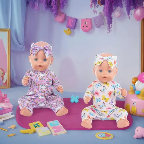 Vista 6 de ebuddy 6 juegos de ropa de muñeca de bebé, accesorios para muñecas de 14 a 16 pulgadas, ropa de muñeca de bebé, vestidos de pijamas para muñecas