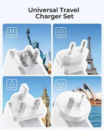Vista 2 de LENCENT Cargador de pared USB múltiple, [22W/4.4A] Adaptador de corriente de viaje USB de 4 puertos, cargador de teléfono celular todo en uno