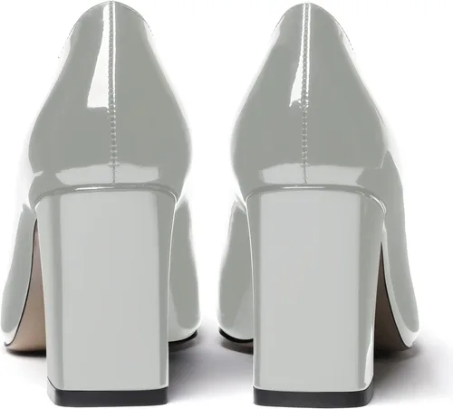Vista 4 de WAYDERNS Zapatos de tacón alto con hebilla de metal dorada para mujer, con puntera cuadrada, de 3 pulgadas, Oro