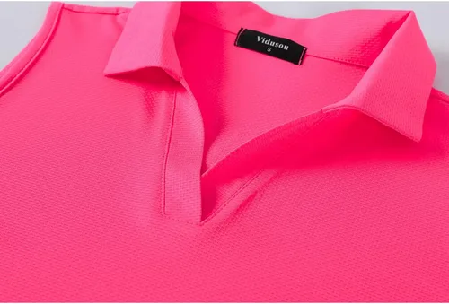 Vista 3 de Vidusou Polo de golf sin mangas para mujer, camisetas deportivas ligeras para tenis