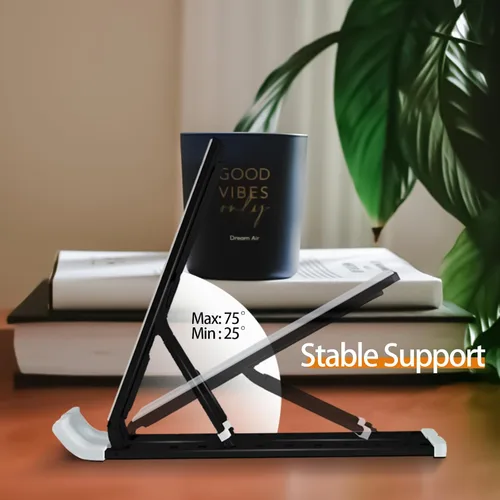 Vista 3 de Soporte ajustable para computadora de escritorio, soporte portátil de aluminio para laptop, soporte plegable para tableta, compatible con MacBook