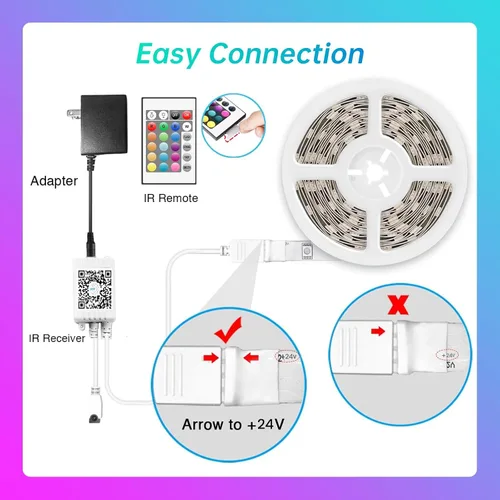 Vista 6 de TJOY Luces LED para dormitorio de 25 pies, tira de luces LED RGB que cambian de color con control remoto y aplicación inteligente, luces de cuerda