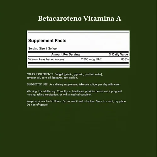 Vista 4 de Swanson Betacaroteno Vitamina A 25,000 UI Suplemento para la salud de los ojos y la piel para adultos que buscan la visión y el apoyo inmunológico