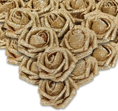 Vista 25 de IPOPU Rosas Negras con Purpurina, 50 PIEZAS Rosas Falsas con Purpurina Flores para Manualidades DIY Ramo de Boda Decoración de Casa y Fiesta (Negro)