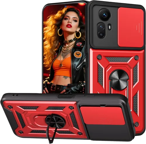 Vista 9 de Funda de teléfono celular para Xiaomi Redmi Note 12S, protección resistente con cubierta deslizante para cámara, soporte giratorio de metal de 360°
