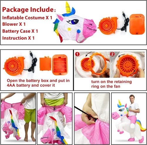 Vista 4 de Camlinbo Disfraz inflable de unicornio para Halloween para mujeres hombres y adultos disfraz de Halloween para fiesta de cosplay