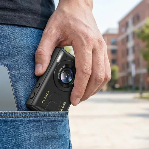 Vista 2 de Cámara digital, 4K 64MP Cámara digital de apuntar y disparar con zoom de 18X cámara compacta para vlogging para adolescentes, adultos, niños, niñas