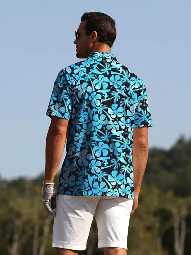 Vista 4 de APTRO Camisas polo de golf para hombre que absorben la humedad, camisas de golf hawaianas de ajuste seco