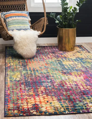 Vista 31 de Tapete Unique Loom colección Jardin para múltiples áreas, abstracta, vibrante, Polipropileno, Gris/Marrón