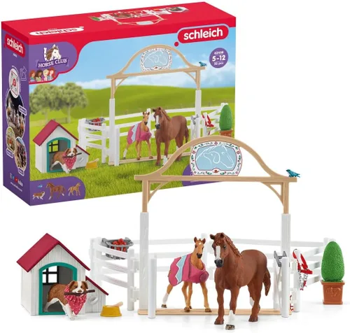 Vista 14 de Schleich Horse Club, juguetes de caballo para niñas y niños, juego de caballos invitados de Hannah con juguetes Ruby The Dog y Caballo, 20 piezas, a
