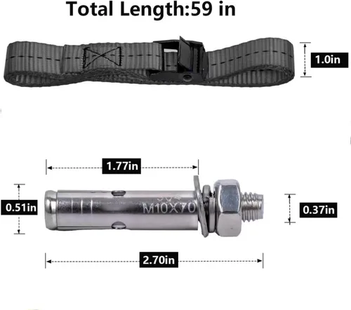 Vista 5 de Soporte de pared cilíndrica, soporte de tanque de nitrógeno resistente con tornillos SUS 304 y correa de 59 pulgadas compatible con 4 a 12 pulgadas