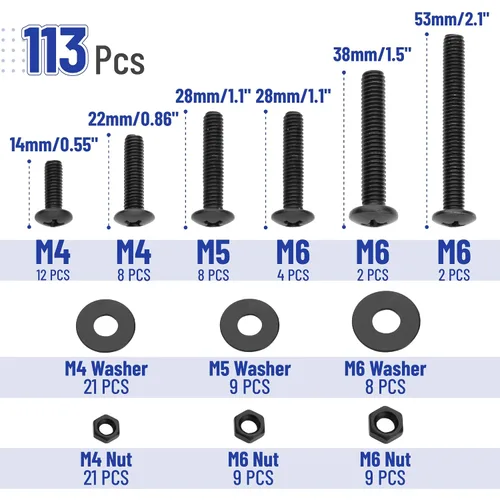 Vista 2 de Mr. Pen - Kit surtido de tuercas y tornillos, 113 piezas, hierro galvanizado M4 M5 M6 Kit de tuercas y pernos métricos surtidos con caja