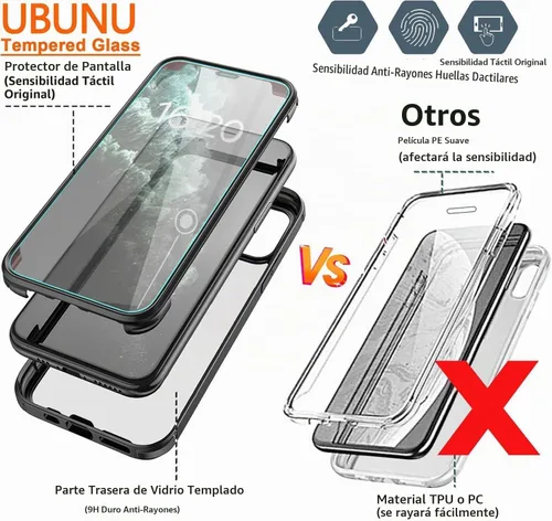 Vista 4 de Funda para iPhone 11 con protector de pantalla [vidrio templado 9H integrado], protección de cuerpo completo 360 de doble capa protectora Negro