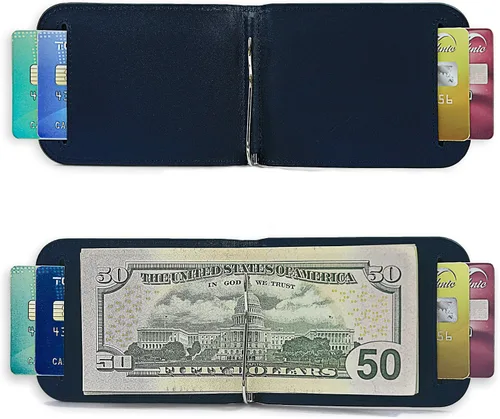 Vista 2 de Lethnic Cartera delgada con clip de dinero, bloqueo RFID, soporte para tarjetas de visita de cuero plegable