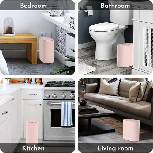 Vista 7 de SYNCVIBE Basurero de baño con tapa de 2 galones delgado con sensor de movimiento, cubo de basura de plástico automático estrecho para dormitorio