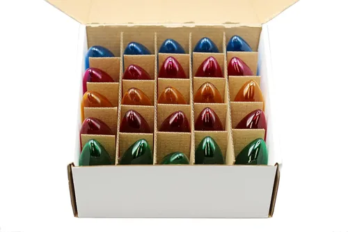 Vista 2 de Creative Hobbies Caja de 25 bombillas incandescentes C9 parpadeantes aleatorias, multicolor transparente, 7 vatios, vida útil, base de candelabro