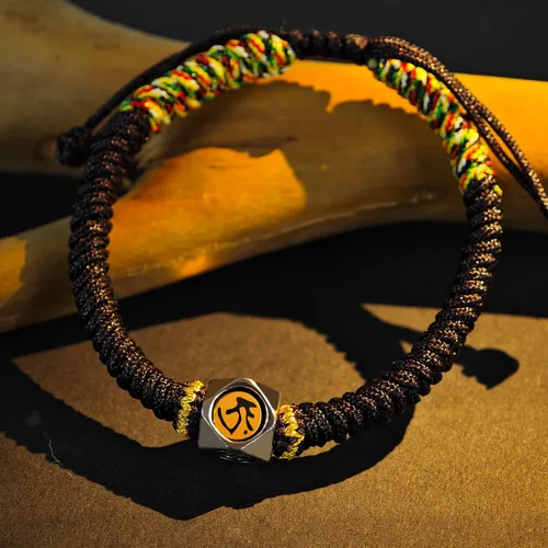 Vista 2 de Pulsera de cuerda roja con hebilla pacífica de cinabrio para protección, pulsera de Feng Shui, pulsera china ajustable para oración, cuerda de yoga