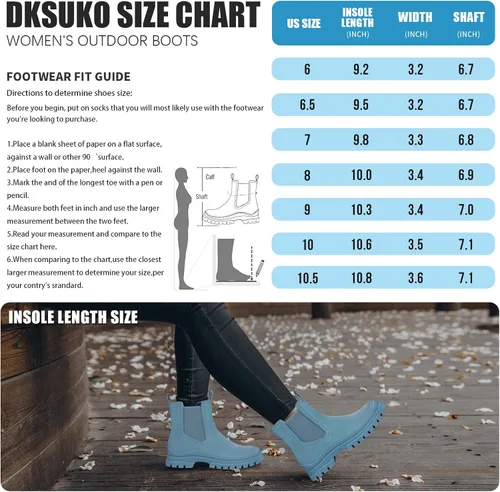 Vista 6 de DKSUKO Botas de lluvia cortas para mujer, botas de jardín impermeables de goma, botas elásticas sin cordones, botas Chelsea a la moda, zapatos