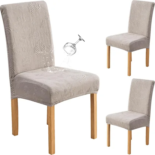 Vista 18 de Genina - Juego de 2 fundas impermeables para sillas de comedor, fundas para sillas de cocina, color beige