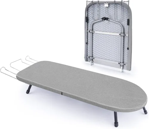Vista 8 de Tabla de planchar de mesa con soporte para plancha, panel de malla metálica, tabla de planchar mini con cubierta resistente al calor, tabla