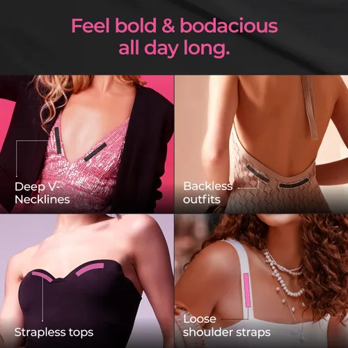 Vista 5 de Gya Labs Cinta de doble cara para ropa, 48 tiras de cinta de ropa fácil de aplicar y quitar, cinta de vestir de doble cara para tela a piel