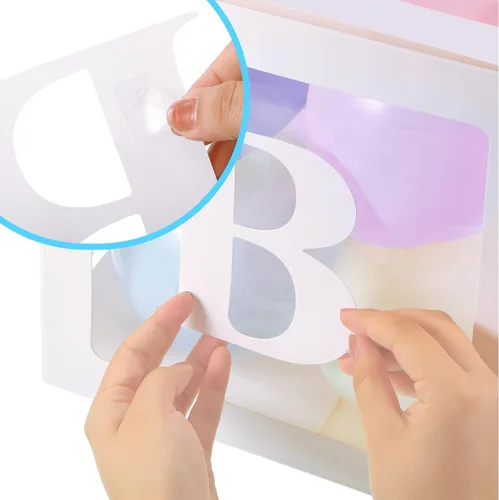 Vista 3 de Sratte Caja de globos con letras y números, cajas de bloques transparentes con luces LED para decoración de fiesta de ducha, cumpleaños, boda Blanco