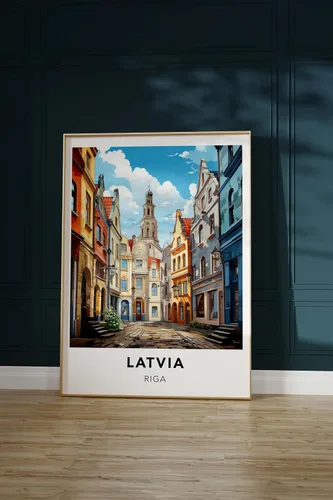 Vista 6 de Cartel de Letonia Riga imprimir Letonia viaje impresión arte de pared, póster de viaje de Letonia