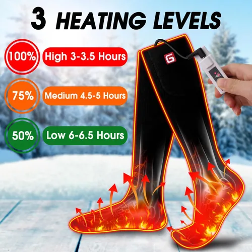 Vista 2 de Calcetines térmicos eléctricos Rechargebale Calcetines calefactores alimentados por batería para hombres y mujeres, kit de calcetines gruesos