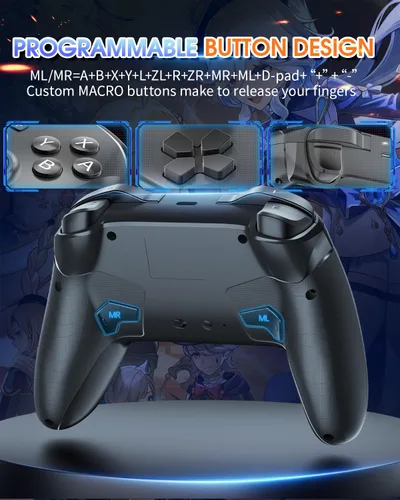 Vista 5 de Wireless Switch Pro Controller, Bluetooth Controller Compatible for SwitchLiteOLEDPCIOSAndroidiPhonePhoneSteamMaciPadTV,Support Macro