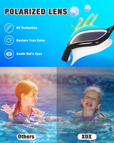 Vista 3 de XDX Gafas de natación para niños, gafas polarizadas con protección UV, antiniebla sin fugas para niños y jóvenes de 6 a 14 años
