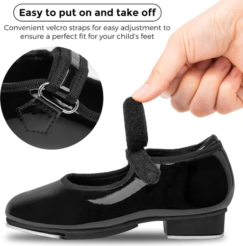 Vista 3 de Stelle Tap Shoes for Girls Boys PU Leather Black Non-Slip Dance Shoes for ToddlerLittle KidBig Kid